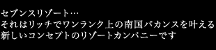 セブンスリゾート・・・それはリッチでワンランク上の南国バカンスを叶える新しいコンセプトのリゾートカンパニーです